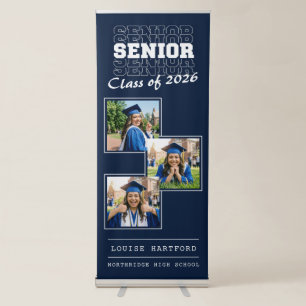 Navy Blue Graduation Photo Retractable Welcome Banner