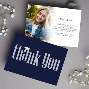 Navy Blue Graduation Photo Thank You Card