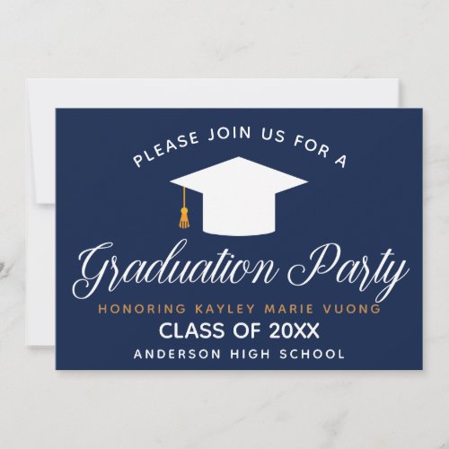 Navy Blue Graduation Typography Custom Party Invitation