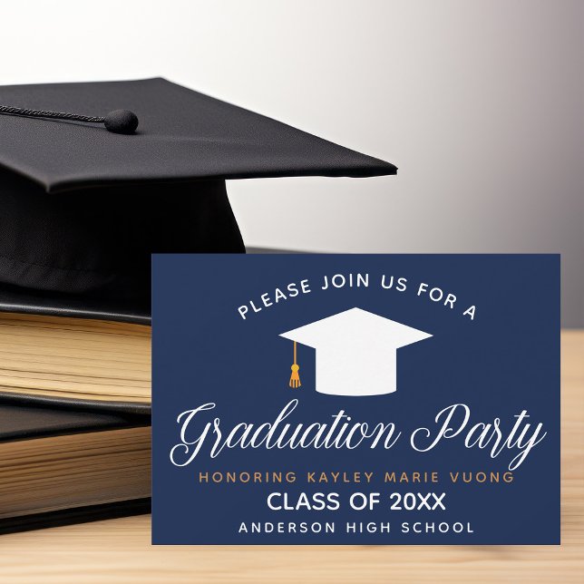 Navy Blue Graduation Typography Custom Party Invitation (Creator Uploaded)