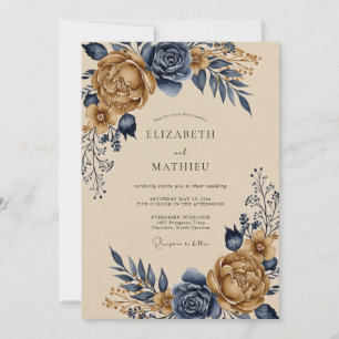 Navy Blue Grand Vintage Wedding Invitation