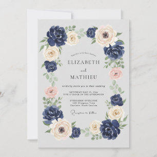 Navy Blue Grandiose Botanical Wedding Invitation