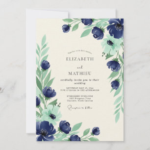 Navy Blue Grandiose Spring Wedding Invitation