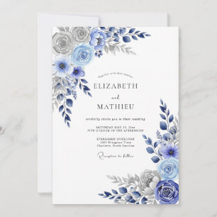 Navy Blue Grandiose Winter Wedding Invitation