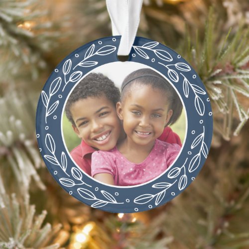 Navy Blue Grandparents Personalized Holiday Photo Ornament