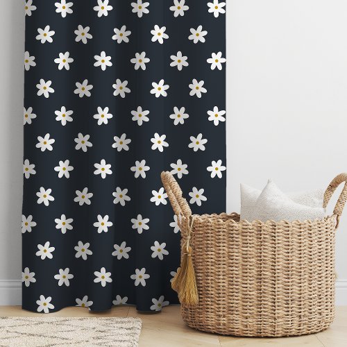 Navy Blue Grass Lily Floral Pattern Blackout Curtains