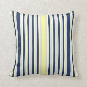 Navy Blue, Gray and Yellow Striped Throw Pillow