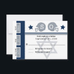 Navy Blue Gray Bar Mitzvah Football Ticket RSVP<br><div class="desc">Silver Gray and Navy Blue Football Ticket with the Star of David for your Bar Mitzvah / Bat Mitzvah RSVP card. Two football helmets for your initials and center Star of David in a faded blue color. For inquiries about custom design changes by the independent designer please email paula@labellarue.com BEFORE...</div>