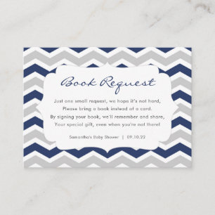 Navy Blue Gray Boy Baby Shower book request Enclosure Card