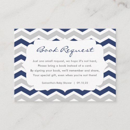 Navy Blue Gray Boy Baby Shower book request Enclosure Card