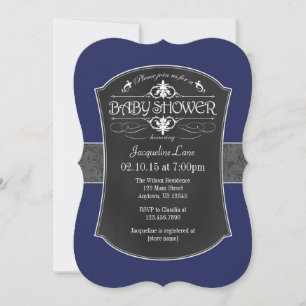 Navy Blue Gray Chalkboard Baby Shower Invitation