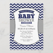 Navy Blue Gray Chevron Baby Shower Invitation