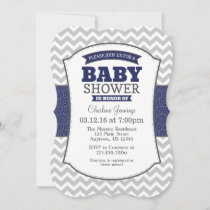 Navy Blue Gray Chevron Baby Shower Invitation