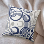 Navy Blue Gray Circle Abstract Design Throw Pillow