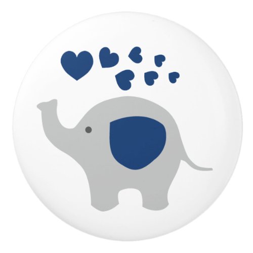 Navy Blue Gray Elephant Baby Boy Nursery Dresser Ceramic Knob