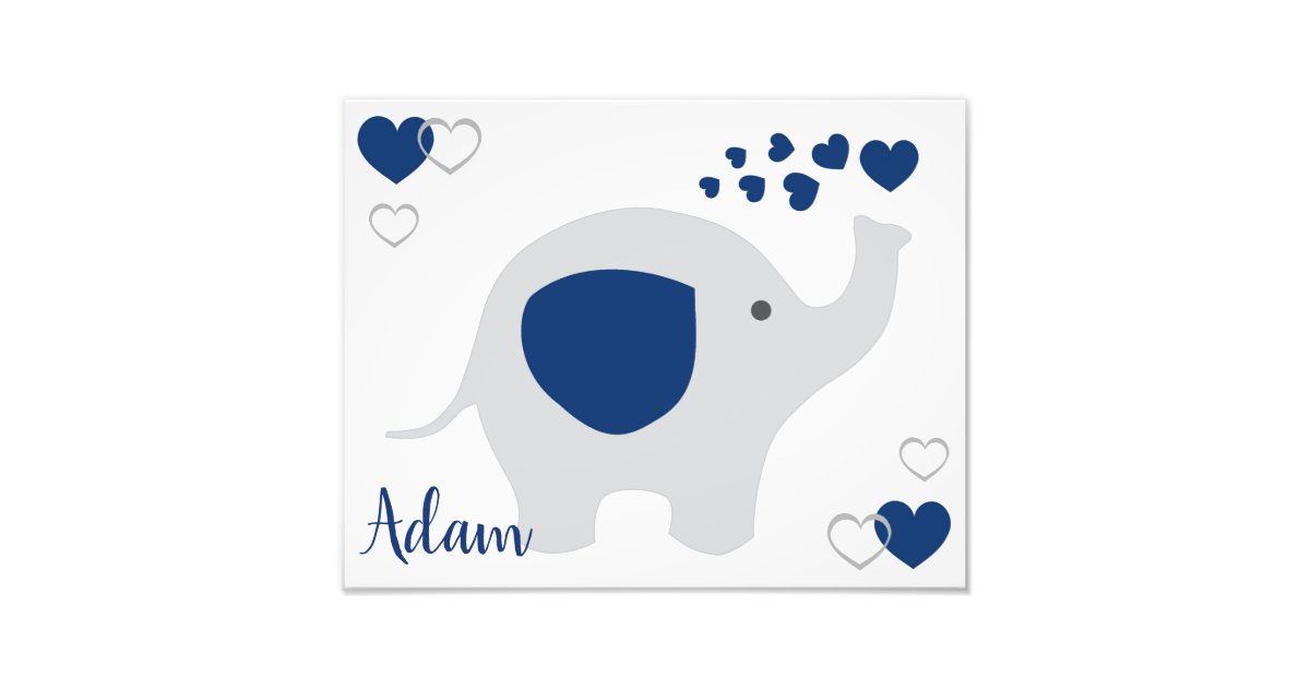 Navy Blue Gray Elephant Baby Boy Nursery Wall Art Zazzle Com
