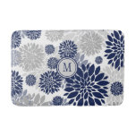 Navy Blue Gray Flower Graphic Pattern Bath Mat