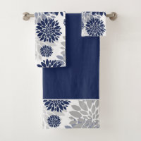 Navy Blue Gray Flower Graphic Pattern