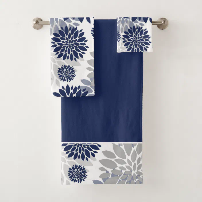 blue patterned bath towels