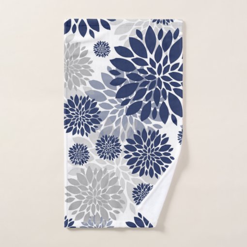 Navy Blue Gray Flower Graphic Pattern Bath Towel Set Zazzle