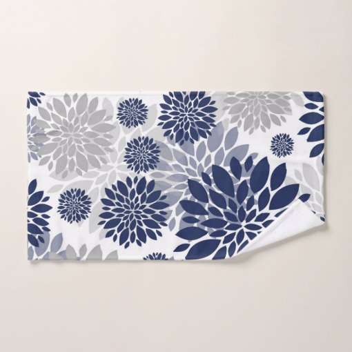 Navy Blue Gray Flower Graphic Pattern Bath Towel Set Zazzle