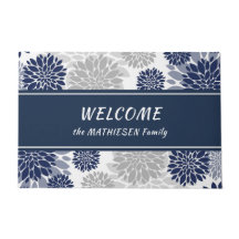 Navy Blue Gray Flower Graphic Pattern