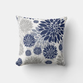 Navy Blue Gray Flower Pattern Throw Pillow | Zazzle