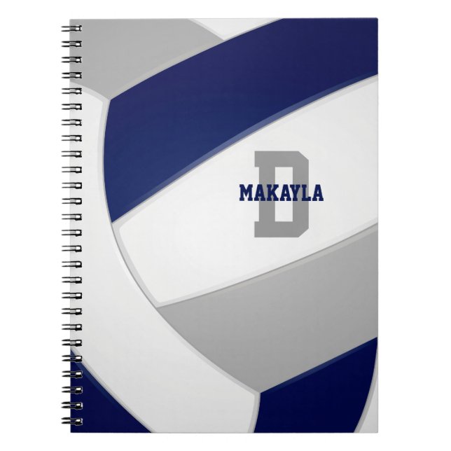 navy blue gray girls boys volleyball  notebook (Front)