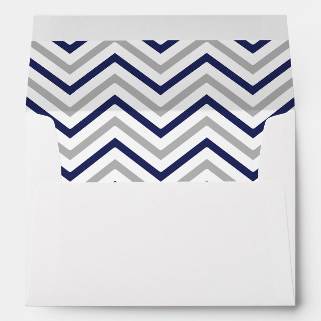 Navy Blue Gray Grey Chevron Lined Envelope (Back (Bottom))