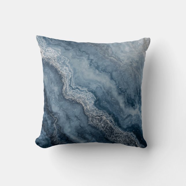 Navy Blue Gray Light Blue White Contemporary 16" Throw Pillow (Front)