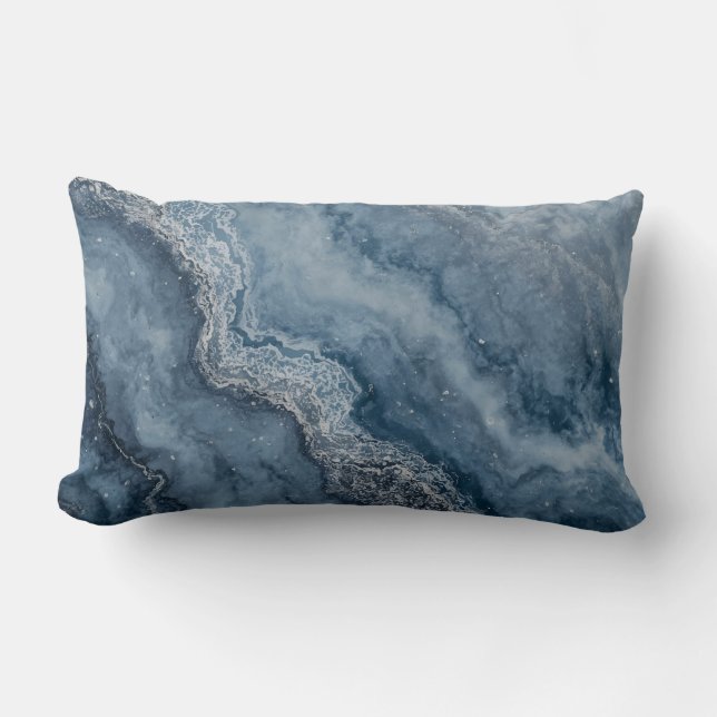 Navy Blue Gray Light Blue White Contemporary Lumbar Pillow (Front)