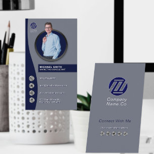 Navy Blue Gray Minimal Display Photo Professional Business Card