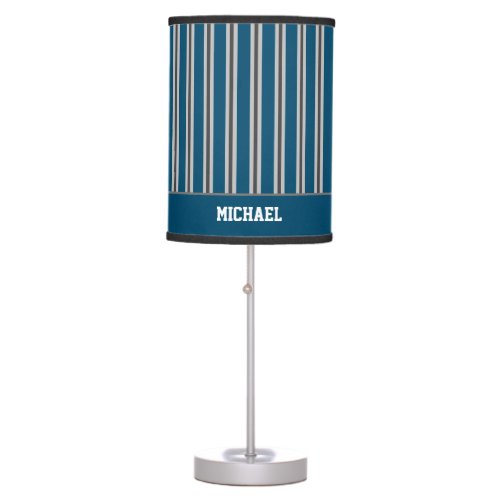 Navy Blue Gray Minimal Pattern Guys Dorm Decor Table Lamp