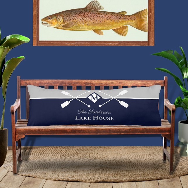 Navy Blue Gray Monogram Paddle Lake House  Body Pillow (Creator Uploaded)