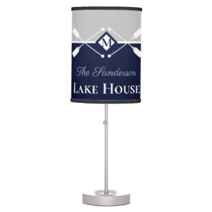 Navy Blue Gray Monogram Paddle Lake House   Table Lamp