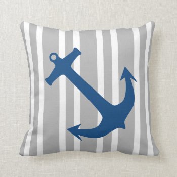 Navy Blue & Gray Nautical Anchor Striped Pillow by stripedhope at Zazzle