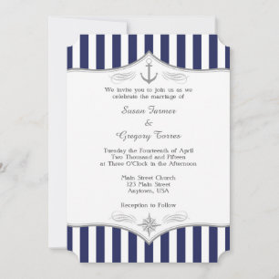 Navy Blue Gray Nautical Wedding Invitation