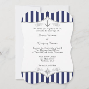 Navy Blue Gray Nautical Wedding Invitation