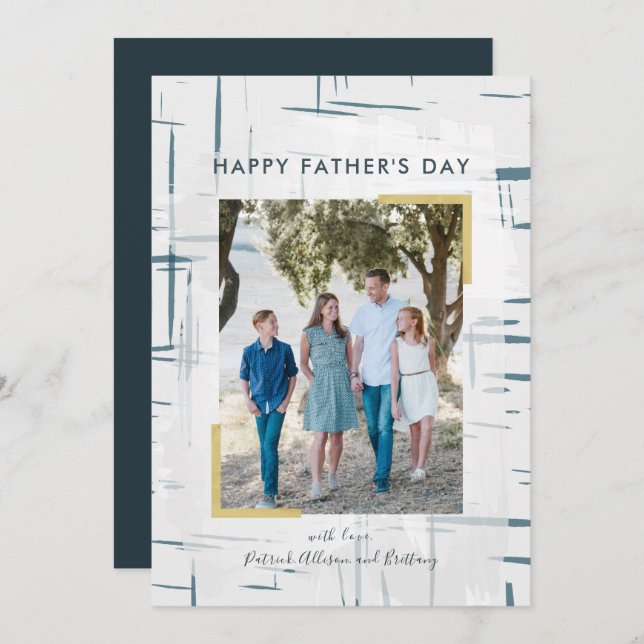 Navy Blue Gray Pattern Photo Father's Day Card (Front/Back)