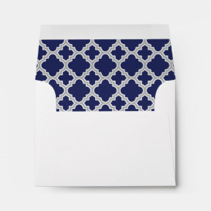 Navy Blue Gray Quatrefoil Pattern Lined Envelope