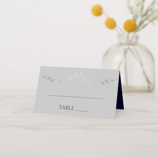 Navy Blue Gray Simple Elegant Wedding Place Cards (Front)