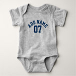 Navy Blue &amp; Gray Sports Jersey Custom Name Number Baby Bodysuit at Zazzle
