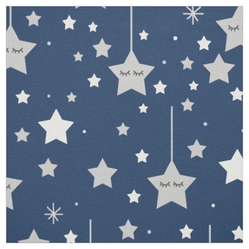 Navy Blue Gray Stars Boy Nursery Fabric Zazzle
