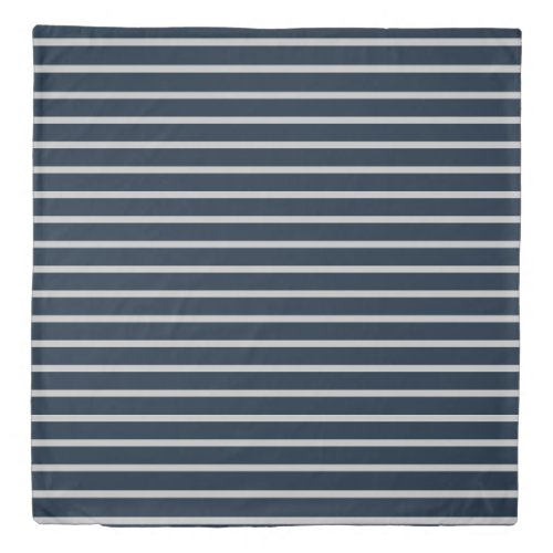 Navy Blue Gray Stripe  Duvet Cover