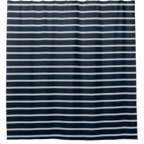 Navy Blue Gray Stripe Shower Curtain