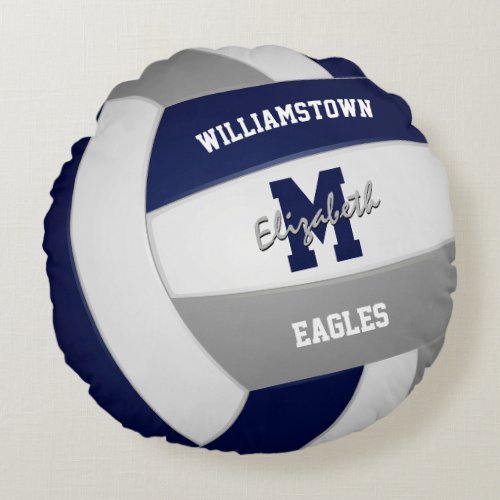 navy blue and gray team colors kids volleyball round pillow