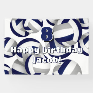 navy blue gray volleyballs kids birthday party banner