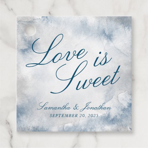 Navy Blue  Gray Watercolor Love Is Sweet Wedding Favor Tags