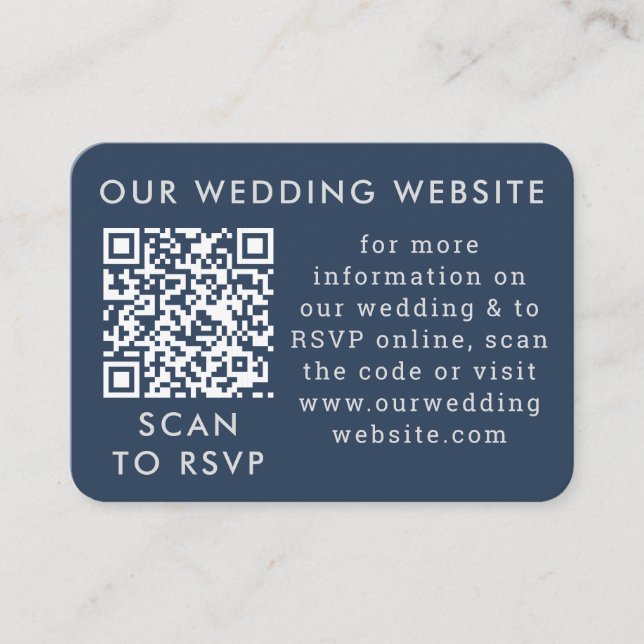 Navy Blue Gray Wedding QR Code Enclosure Card (Front)