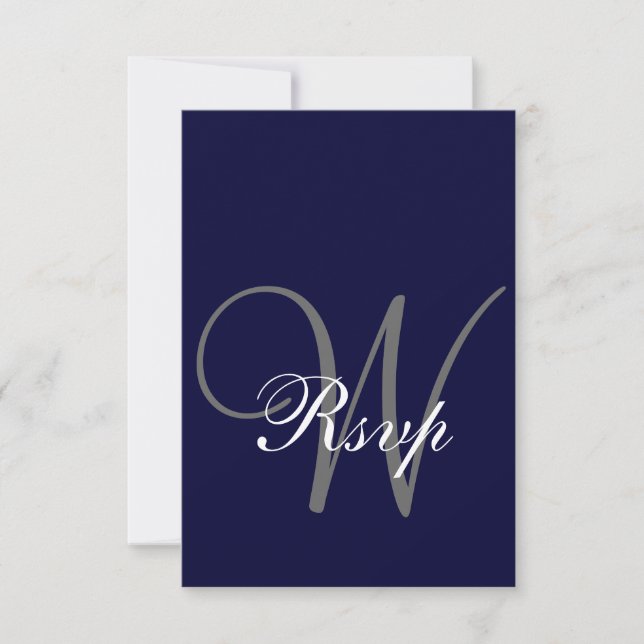 Navy Blue Gray Wedding RSVP Card (Front)